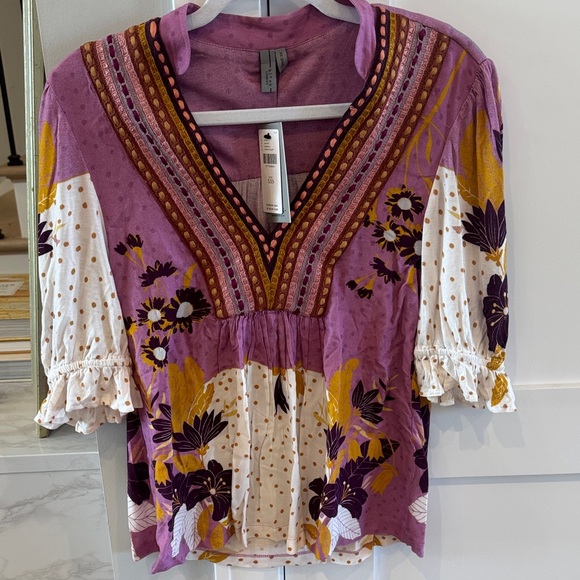 Anthropologie Purple and Yellow Floral Blouse - Picture 2 of 5